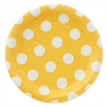 YELLOW LUNCHEON PLATE WITH WHITE DOTS 9"